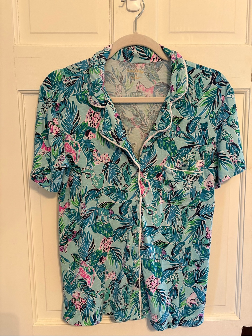 Lilly Pulitzer Aqua Tropical Leaf Print Button-Up Pajama Shirt